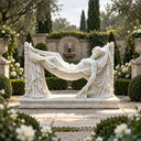 Marble woman in hammock statue MM-026 creating a classical focal point in an elegant villa garden