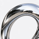 Close-up of the sweeping curved form and highly reflective mirror-polished surface of modern abstract stainless steel sculpture SS-048.
 Copy