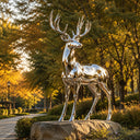 Mirror polished stainless steel deer animal sculpture SS-021 featuring modern wildlife art design and elegant reflective metal finish on white background