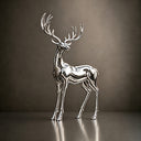 Close-up detail of mirror polished stainless steel deer sculpture SS-021 showing handcrafted metalwork, reflective surface, and premium sculpture craftsmanship