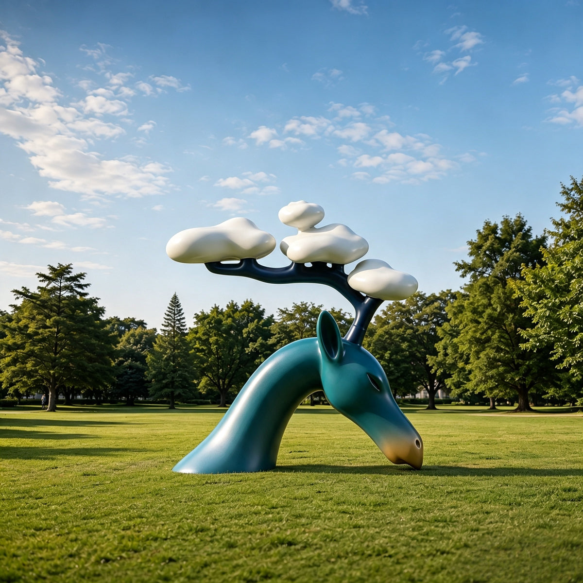 Nature inspired fiberglass sculpture featuring abstract deer design with smooth painted finish for outdoor landscape projects