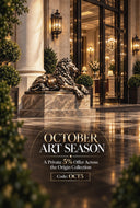 Reclining bronze lion sculpture on a marble pedestal at a luxury hotel entrance, featured in Origin Sculpture's October Art Season 5% off promotion.
