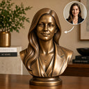 Personalized bronze portrait bust of a woman created from customer photographs in a contemporary style