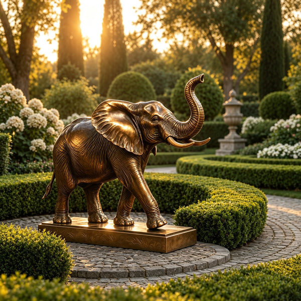 Realistic bronze elephant sculpture BB-007 with detailed animal design and antique bronze finish