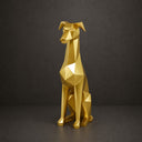 Modern stainless steel dog geometric sculpture on black background