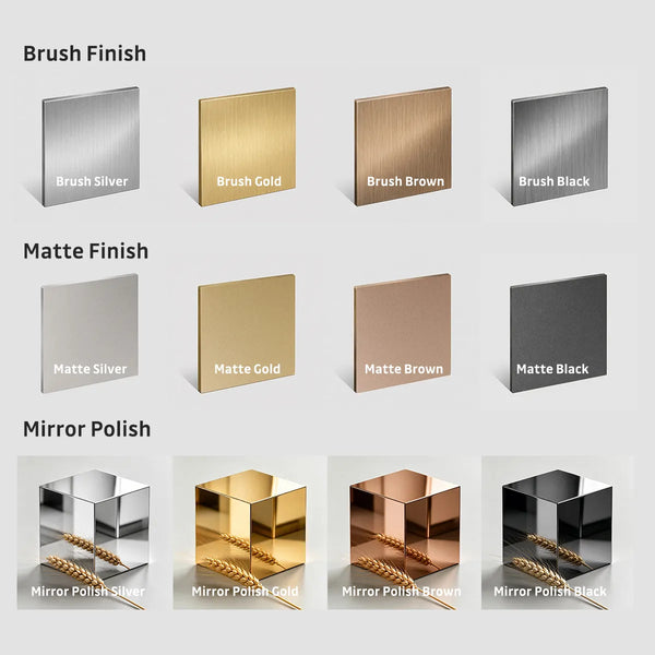 Stainless steel sculpture finish color samples for custom sculpture projects