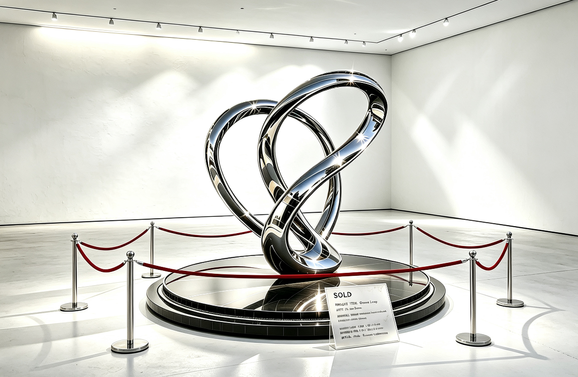 Custom stainless steel sculpture displayed in Origin Sculpture showroom