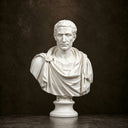 Studio shot of a white marble Caesar bust on a dark textured background, highlighting detailed facial features and draped robe carving for art decor product display and reference.

