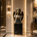 Bronze human figure sculpture BB-003 placed in a luxury villa garden with elegant landscape design