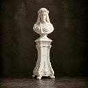 Front view of veiled woman marble bust MM-029 with classical drapery and an ornamental pedestal
