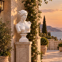 Classical Venus marble bust MM-023 overlooking the sea from an elegant coastal villa terrace
