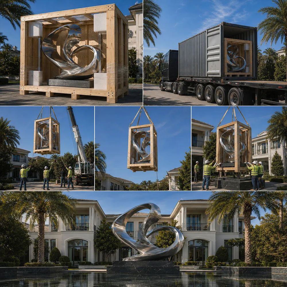hite-glove service from concept to installation for bespoke sculptures: design consultation, custom fabrication, premium delivery, and professional installation for high-end residential and commercial art installations