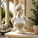 White marble draped woman bust MM-019 displayed on a console in an elegant luxury residence entryway