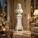 White marble veiled lady bust with pedestal MM-029 displayed in an elegant luxury residence