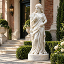 White marble woman with butterfly statue MM-031 featuring a floral crown and flowing classical drapery