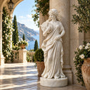 White marble woman with butterfly statue MM-031 displayed in a Mediterranean luxury villa courtyard
